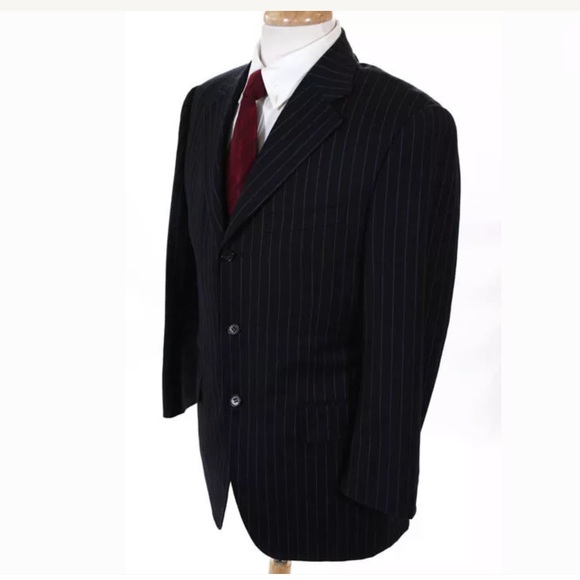 CANALI NAVY BLUE WOOL PINSTRIPE BLAZER SIZE 50 - Picture 3 of 7
